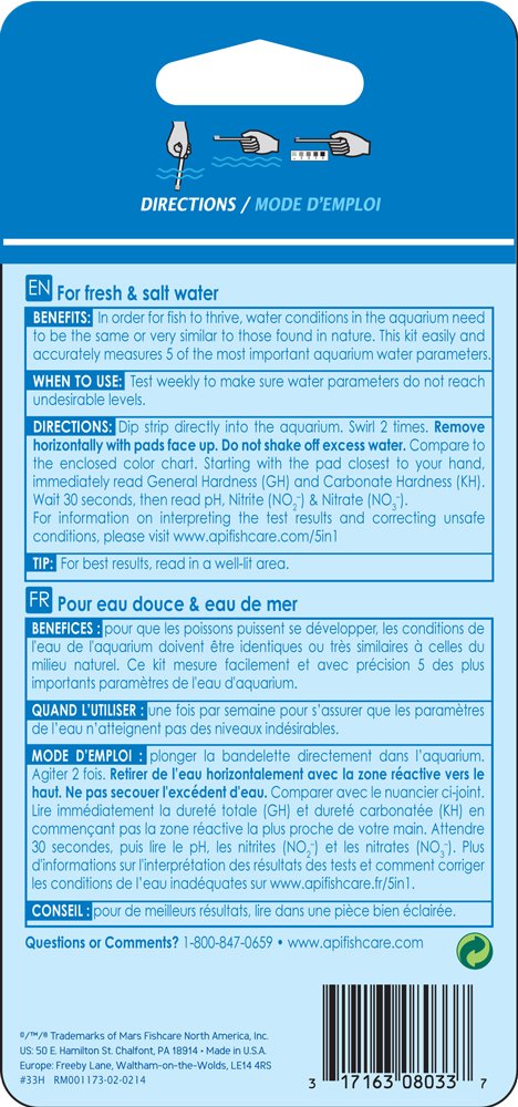5-IN-1 TEST STRIPS Freshwater and Saltwater Aquarium Test Strips 4-Count Box