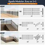 1 Pack 36 in x 8 ft Modular Aluminum Porch and Deck Railing Kit