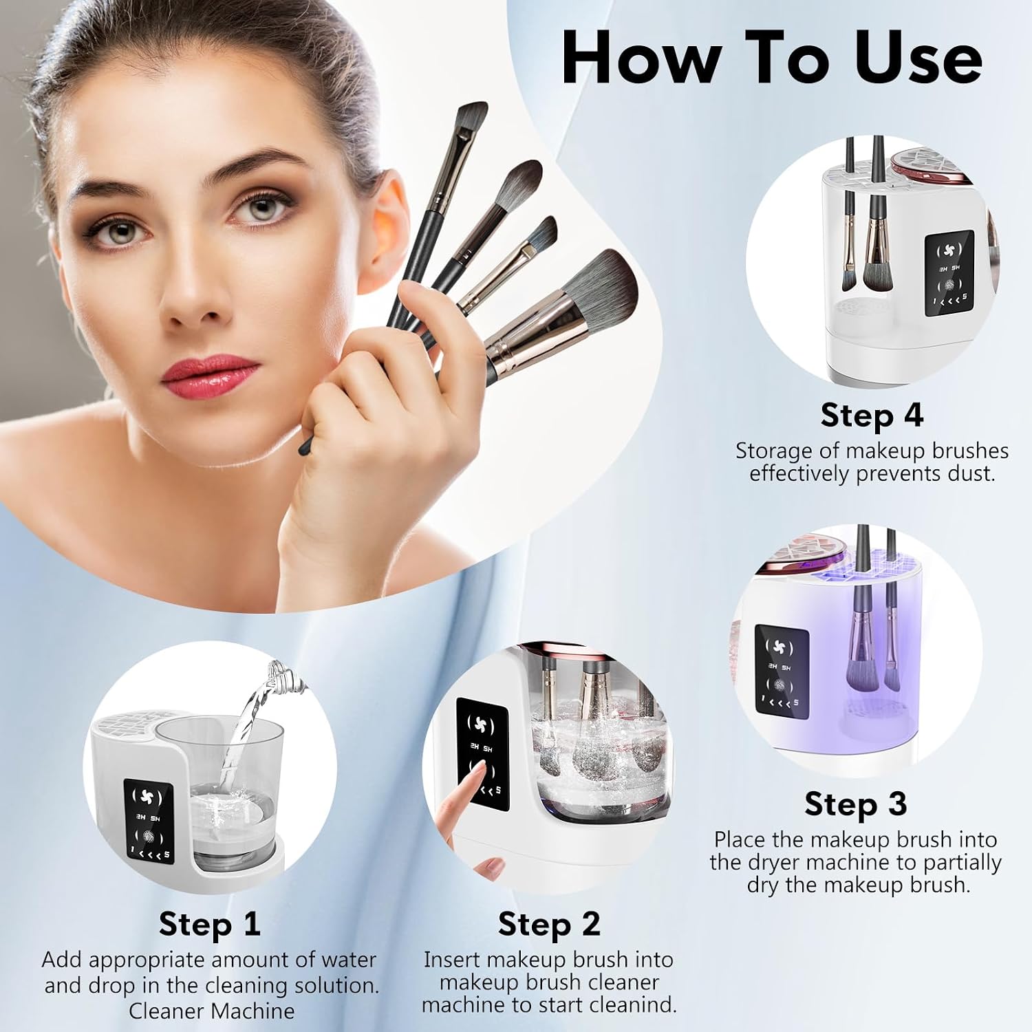 3 IN 1 Electric Makeup Brush Cleaner,Automatic Makeup Brush Cleaner with Makeup Brush Dryer,Portable USB Deep