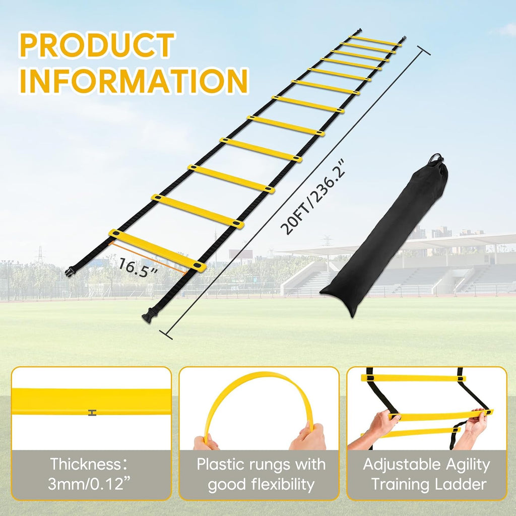 20ft Agility Ladder with Carry Bag, Portable Footwork Drills for Athletes | Speed Ladder Sports Equipment for Fitness