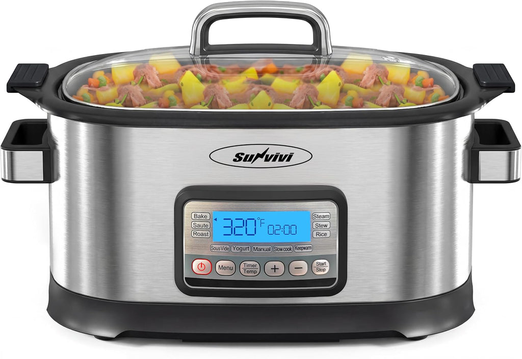 12-in-1 Programmable Slow Cooker 6.5QT with Timer & Keep Warm | Multicooker with Timer & Temp Control, Dishwasher