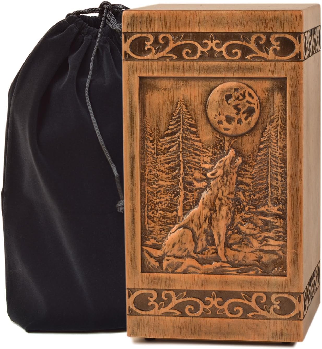 Wooden Cremation Urn for Human Wood Ashes Decorative Box Funeral Urns for Adult Male Female with Satin Bag Burial or
