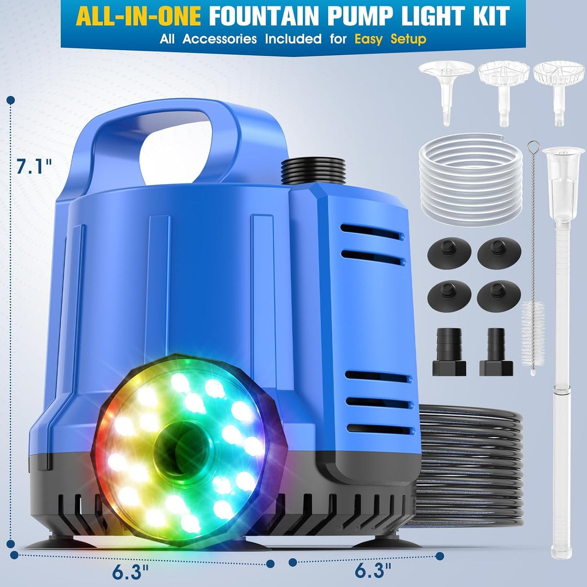 2026 Upgraded Pond Pump,Submersible Water Pump for Fountain Light-Deep Blue