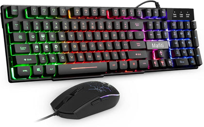 RK101 Computer Keyboard Mouse Combo Wired | RGB Backlit, USB Keyboard, PC Mac Laptop Desktop, Gaming Office