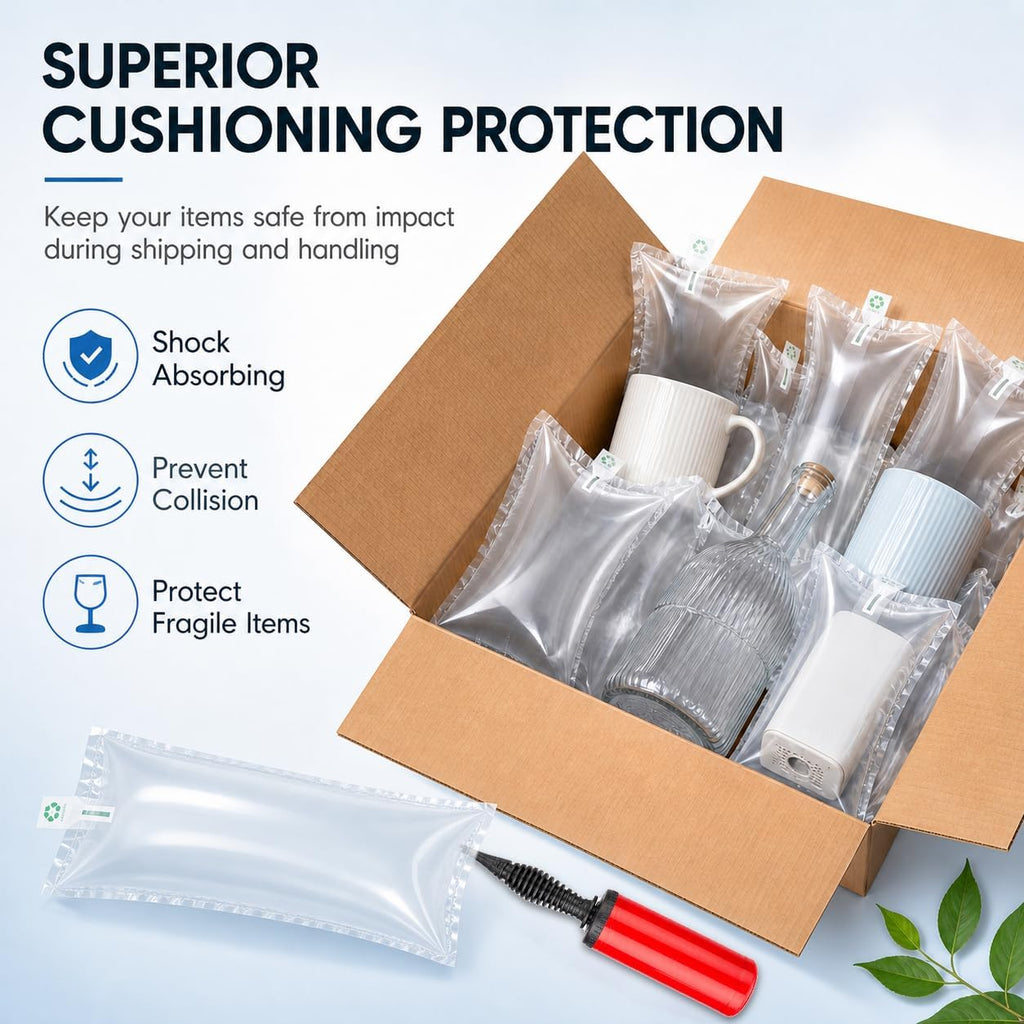 Air Pillows for Shipping with Manual Hand Pump, 100 Count Inflatable Packing Pillows, Void Fill Cushioning for