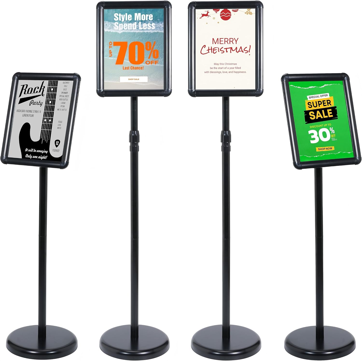 Adjustable Pedestal Floor Standing Sign Holder for 8.5*11 inch 360° Rotation Snap-Open Frame Display Outdoor Indoor