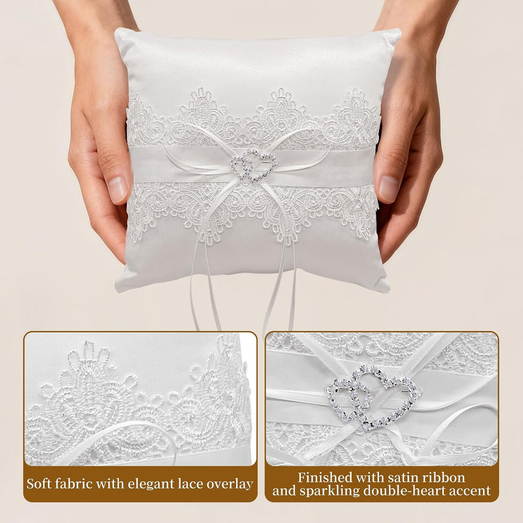 Ring Pillow, 7.5 Inches wedding ring bearer pillow white lace ring holder