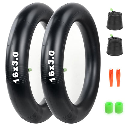 Heavy Duty 2-Pack 16x3 Inner Tube Set for Mountain Bikes E-Bikes, 16 x 3.0 Fat Tire Tube with Thick Butyl Rubber