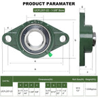 2 Pack UCFL207-22 Pillow Block Bearing – Flange 2 Bolt Mounted Pillow Block Bearings – Bearing Steel Bearings with 1-3/8" Bore - Self-aligning Bearings with Solid Cast Iron Base