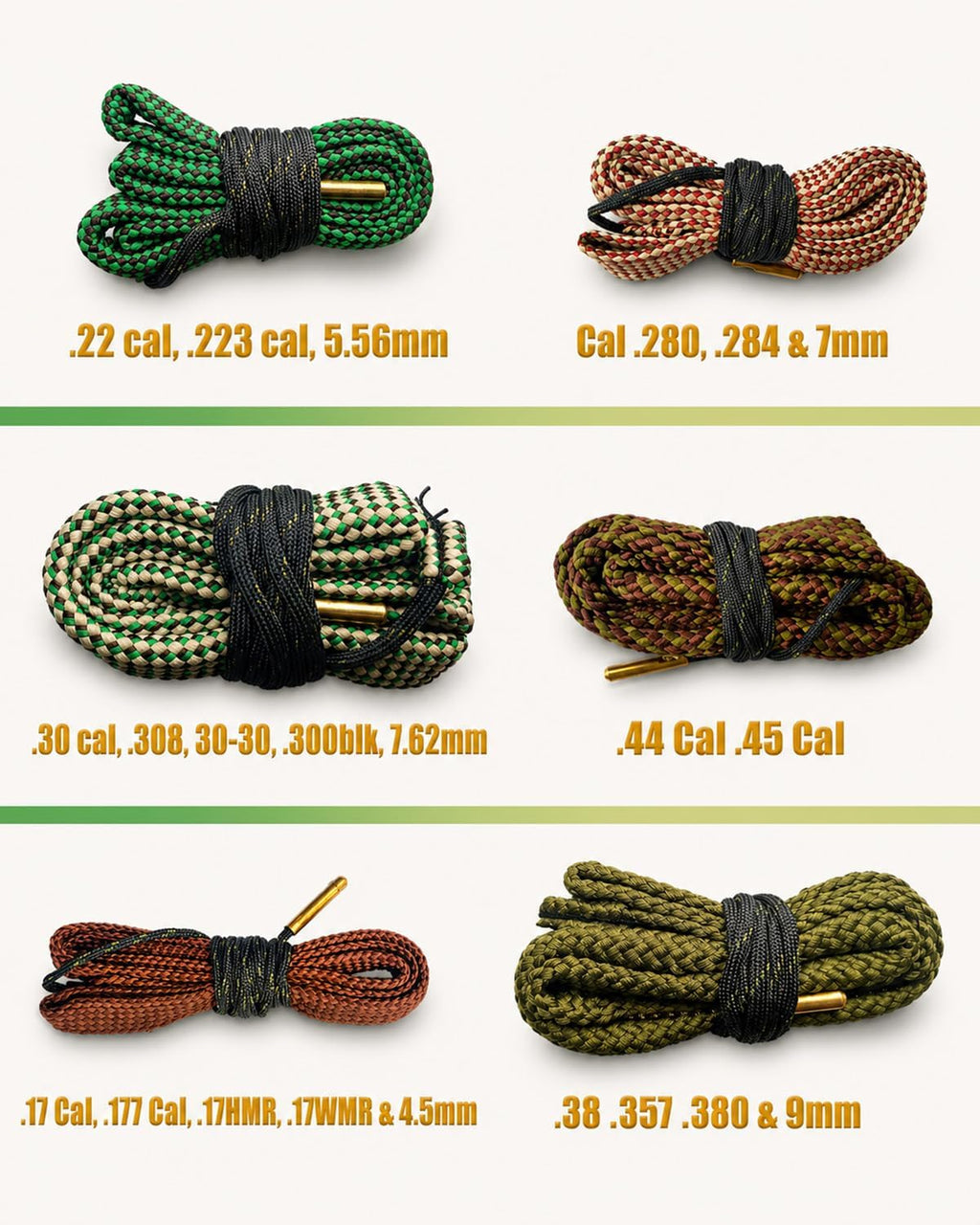 Gun Snake Cleaner, Barrel Rope for Handguns and Rifles .22 .223 & 5.56mm/.22.357.38.380, 9mm/.30 308 30-06 303