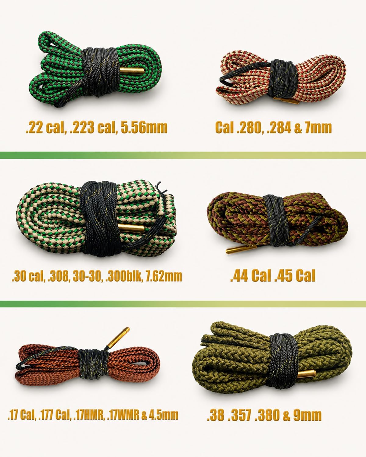 Gun Snake Cleaner, Barrel Rope for Handguns and Rifles .22 .223 & 5.56mm/.22.357.38.380, 9mm/.30 308 30-06 303