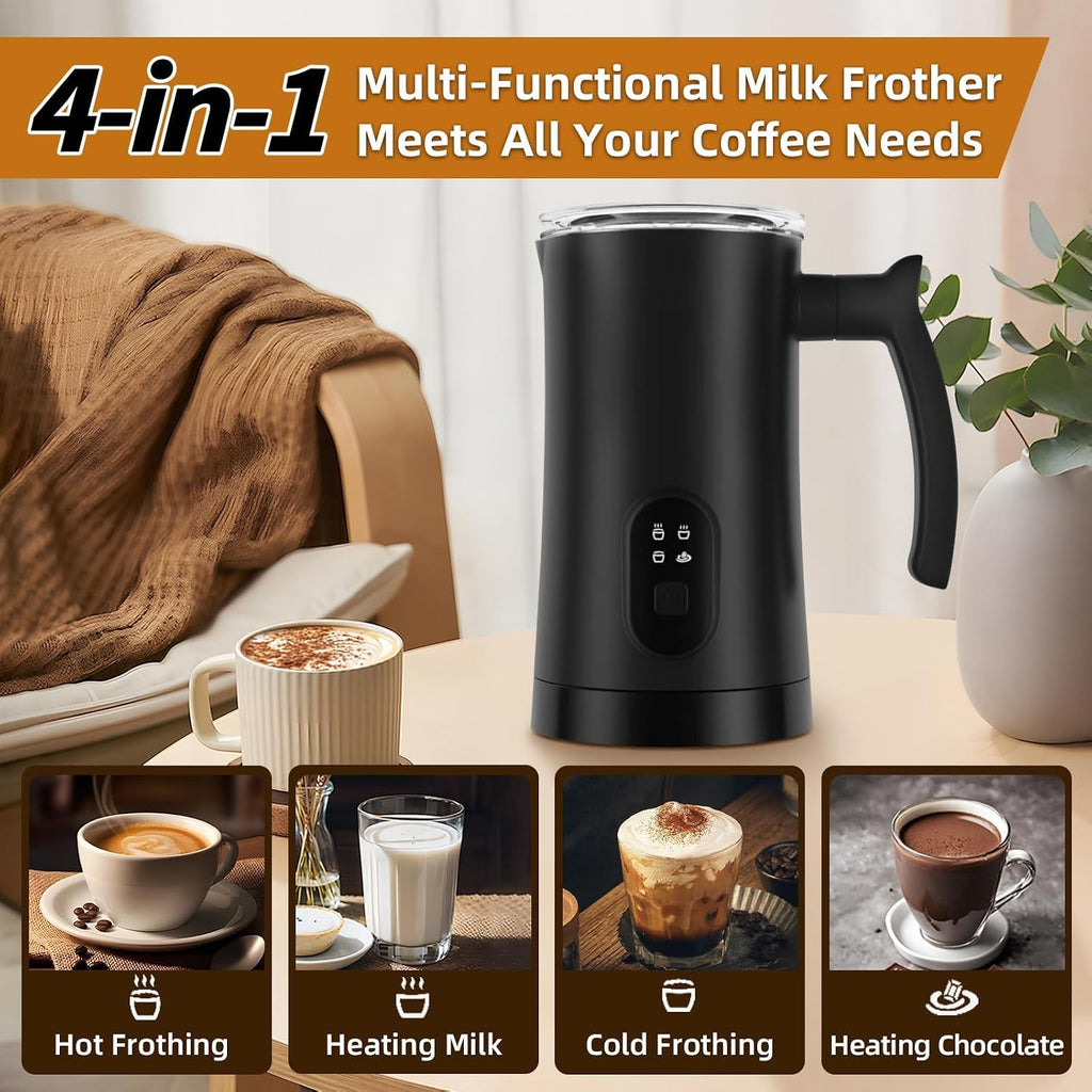 Milk Frother, 4-in-1 Electric Milk Steamer, 350ml/11.8oz Automatic Frother for Coffee, Warm and Cold Foam Maker for