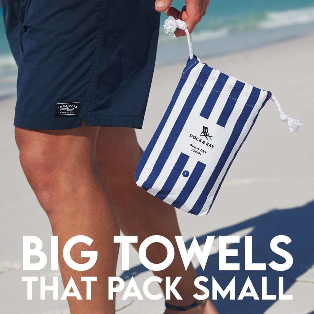 Beach Towel - Quick Dry, Sand Free - Compact, Lightweight - 100% Recycled - Includes Bag - Cabana - Whitsunday Blue
