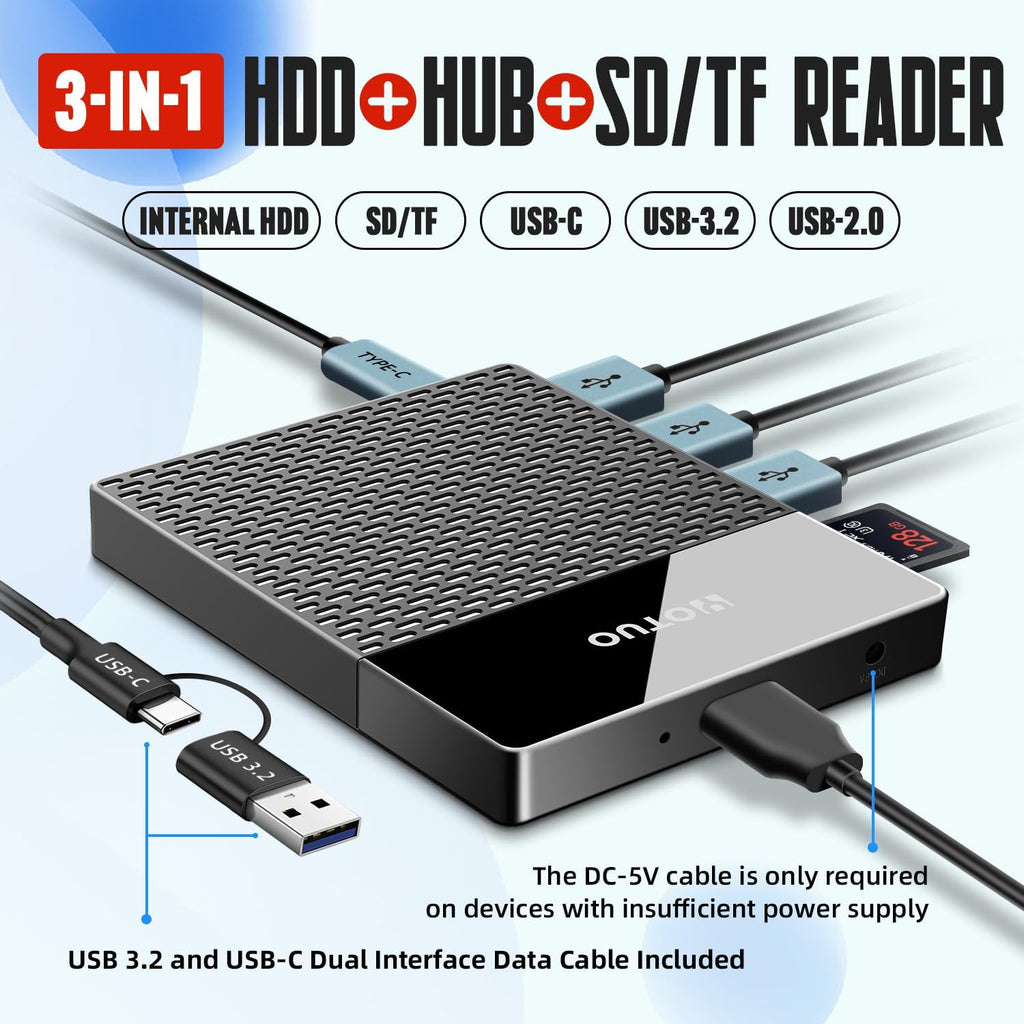 Portable 750GB Docking Station External Hard Drive, USB C Multiport Hub HDD 7-in-1, USB 3.0, SD/TF Card Reader
