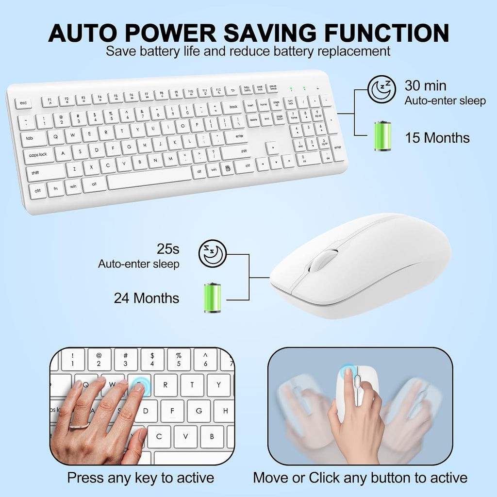 Wireless Keyboard and Mouse Combo, Full Size Silent Ergonomic Keyboard and Mouse, Long Battery Life, Optical Mouse