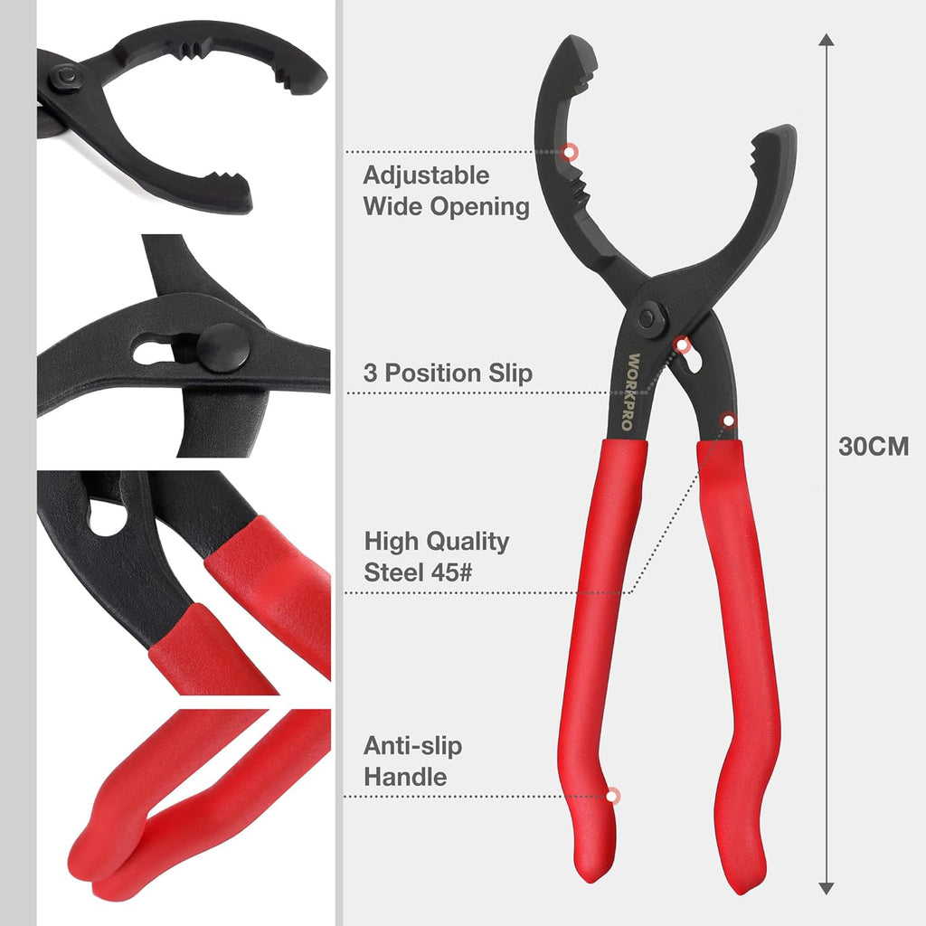 12" Adjustable Oil Filter Pliers, Wrench Adjustable Oil Filter Removal Tool, Ideal For Engine Filters, Conduit, &