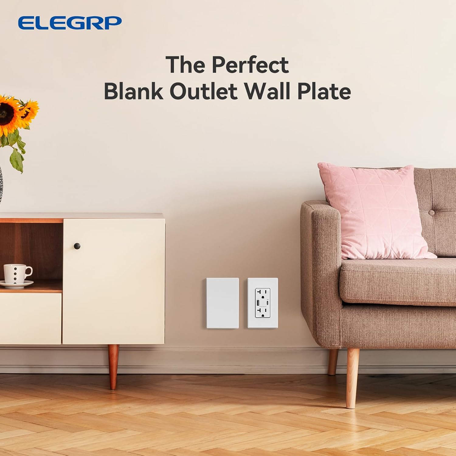 Blank Wall Plate Cover, 1-Gang Screwless Blank Outlet Plate, Mid-Size 4.88" x 3.13" Unbreakable Thermoplastic Blank