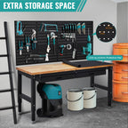60" Heavy-Duty Garage Workbench with 2 Drawers, Pegboard & Power Outlet