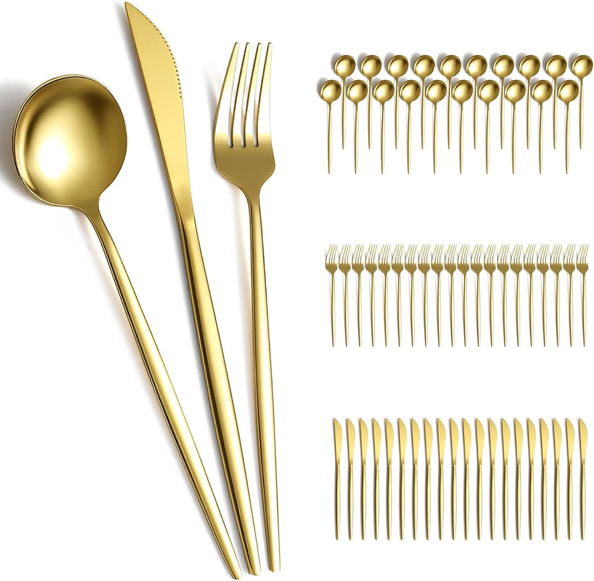 Gold Silverware Set 60 Piece Service for 20, Titanium Gold Plated Stainless Steel Flatware Set, Knives Forks Spoons