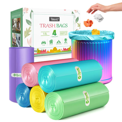 4 Gallon 330 Counts Colorful Small Trash Bags 3.8 Gal 4 Gal 4+ Gal fit 15 liter Garbage Bags by , Waste Basket