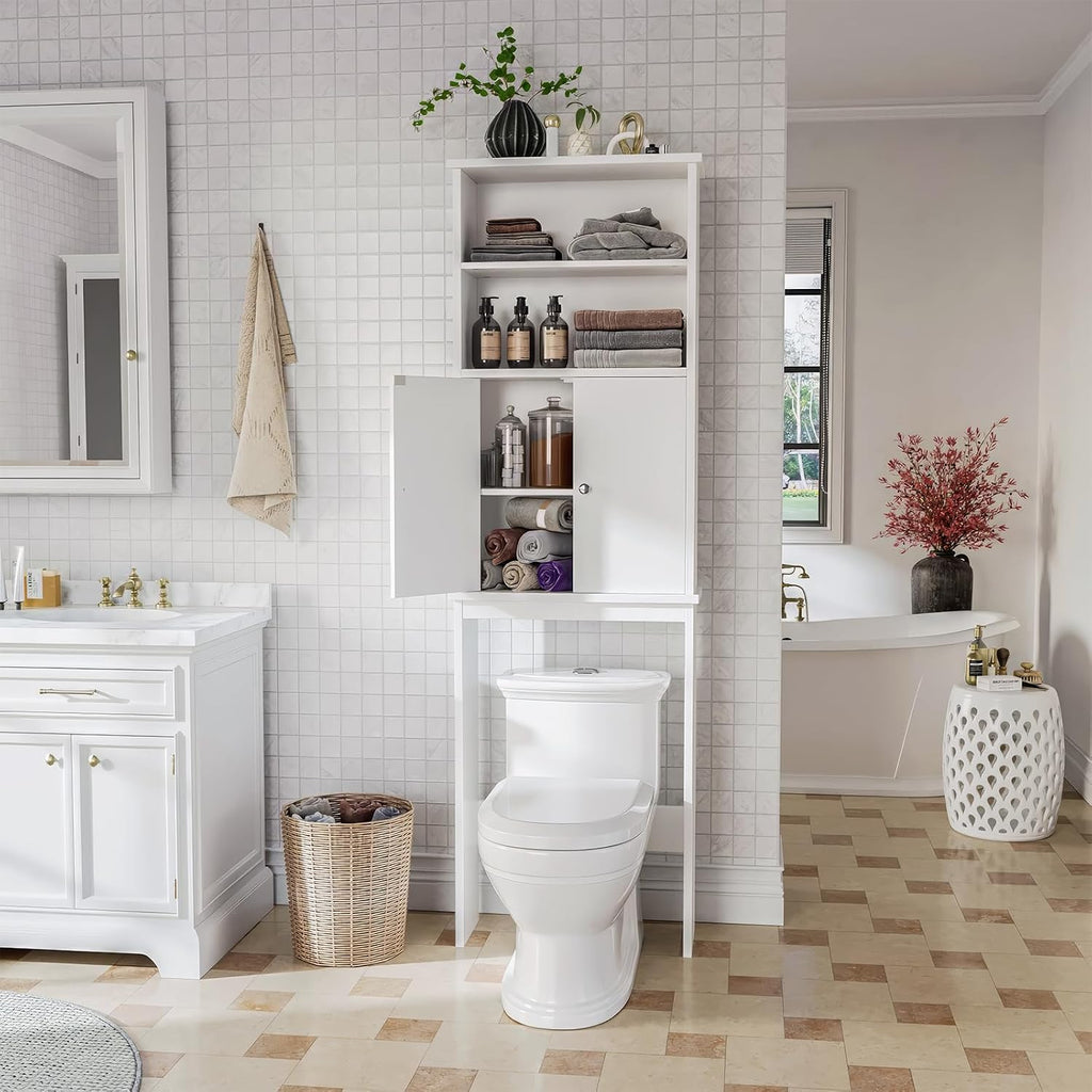 Over the Toilet Storage Cabinet for Bathroom, Extra Tall Over Toilet Storage, Space Saver W/Adjustable Shelf & Open