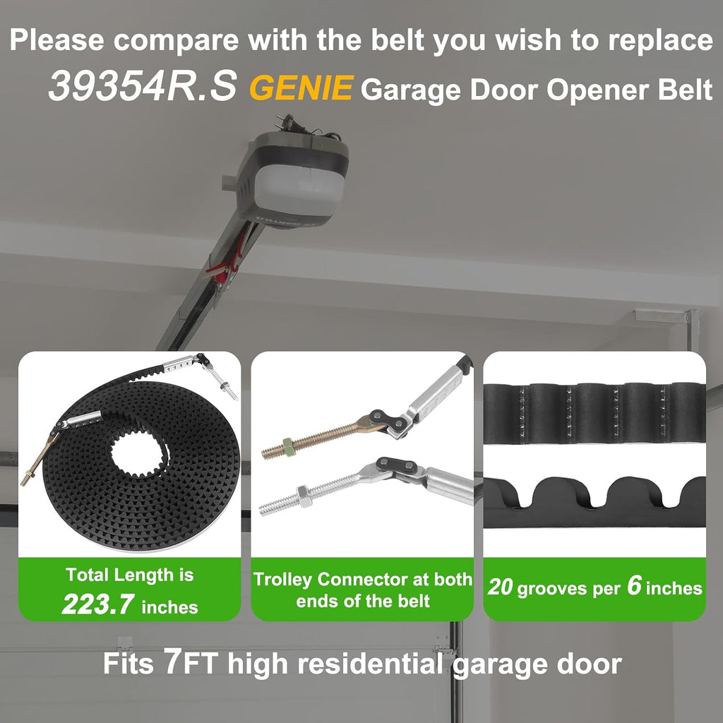 39354R.S Belt 223.7" Stable for 7 FT Genie Garage Door Opener 7055, 3055, 3053, 2055, 7155, SilentMax 550/750