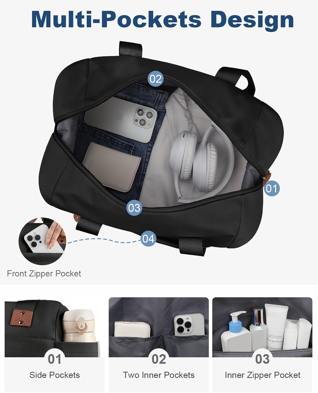 Travel Duffle Bag, Waterproof Weekender Overnight Hospital Bags for Women Men with Toiletry Bag Lightweight Carry on