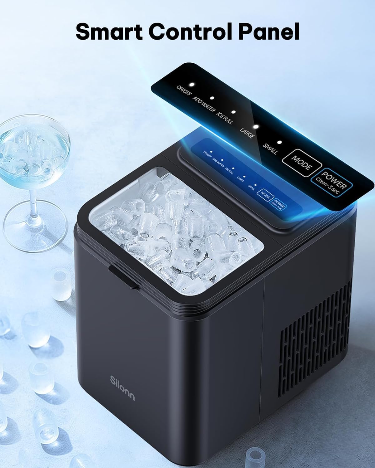 Ice Maker Countertop, 8 Cubes in 6 Mins, 26.5lbs/24H, Self-Cleaning