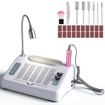 5-in-1 Nail Dust Collector, 30000RPM Drill & UV LED Lamp | 80W Suction, 30,000 RPM Drill, Sual-Power 48W/96W Curing