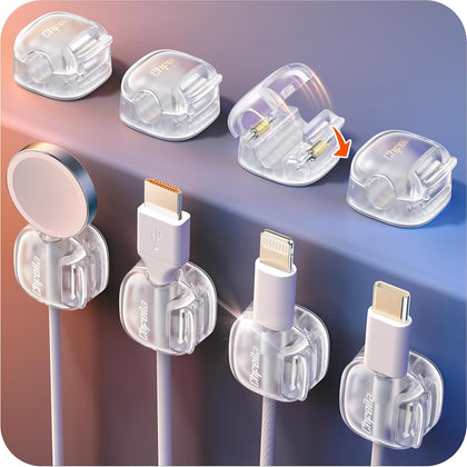 Cable Clips,8 Pack Cord Holder Cord Organizer [1s Lock & Strongest Adhesive] Spring Cord Clips Phone Charger Wire