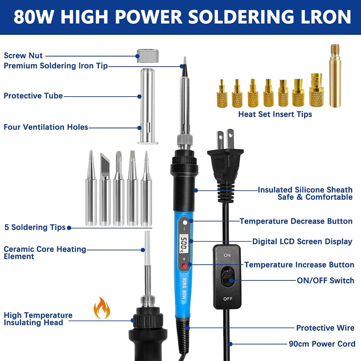 80W Soldering Iron Heat Set Insert Tool, LCD Digital Soldering Iron Kit