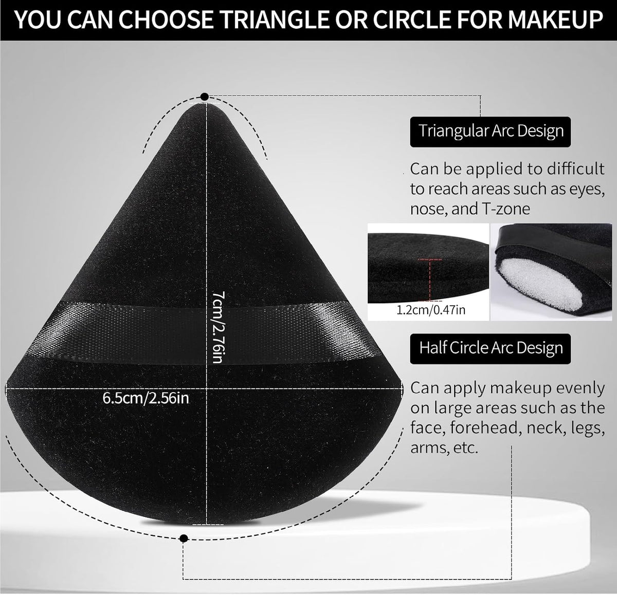 Powder Puffs, 6 Pack Triangle Makeup Puff, Black