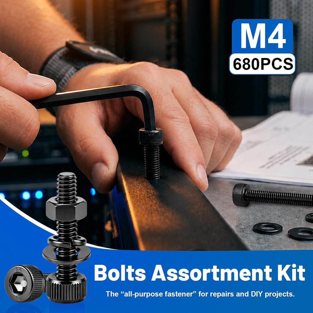 680PCS M4 Socket Head Bolts Assortment Kit, M4x6/8/12/16/20/30mm Screw