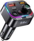 Bluetooth 5.4 FM Transmitter Car Adapter 54W with Light Switch | [Stronger Dual Mics] [HiFi Bass Sound] [Fast
