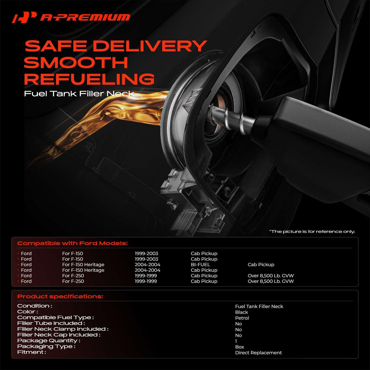 A-Premium Fuel Tank Filler Neck Pipe Hose Compatible with Ford