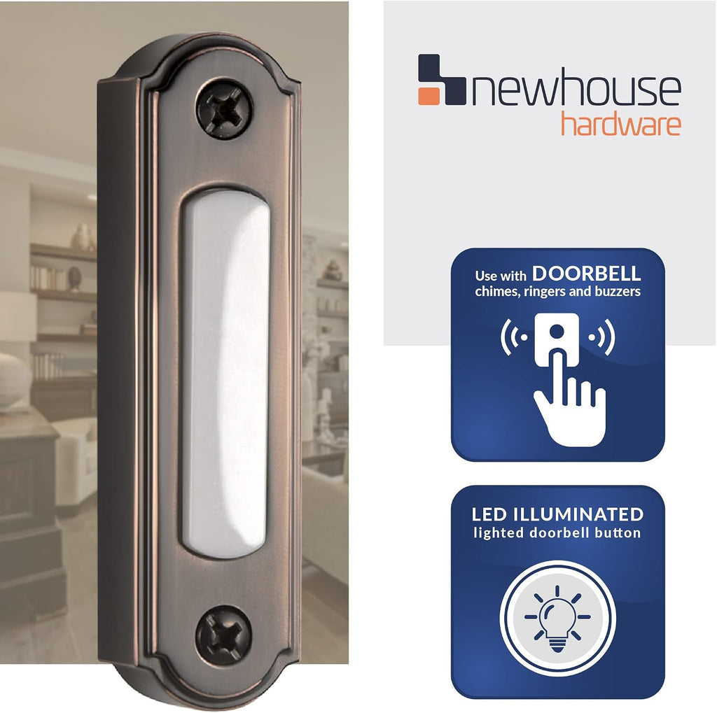 LED Lighted Metal Door Chime Push Button (Oil-Rubbed Bronze) | Surface Mount Lighted Door Bell Button | Replacement