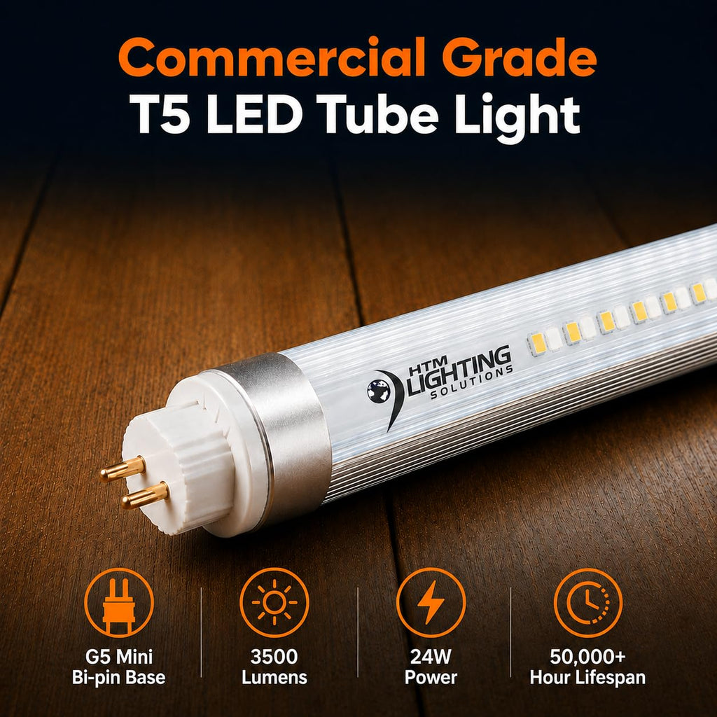 4ft 24W T5 High Output LED Tube Light, 5000K (Cool White), Clear Lens