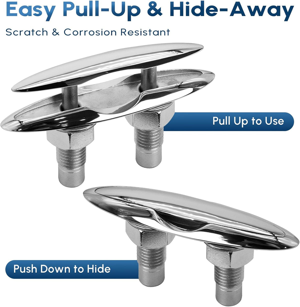 Pull Up Boat Cleats 5" 6 Inch, 316 Stainless Steel Retractable Flush Mount Cleat, Pop Up Hidden Deck Cleat for Marine Boat Dock Yacht (1 Pack / 2 Pack)