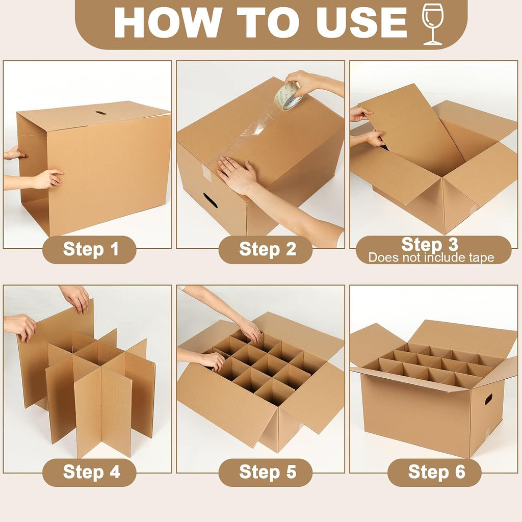 5 Sets Wine Glasses Moving Boxes Kit, 20 x 15 x 12 Inch