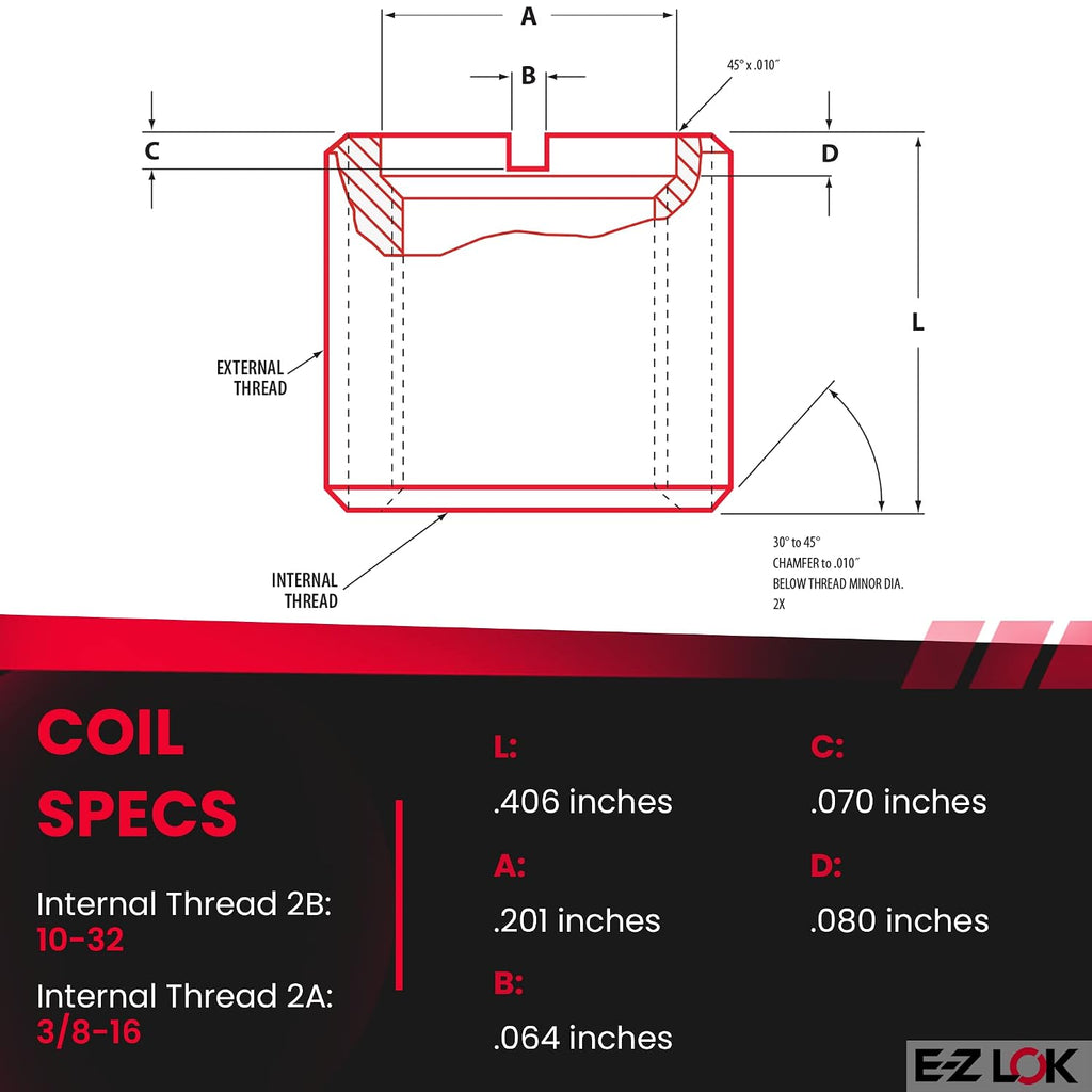 E-Z LOK Thread Insert, 10-32 Internal, 0.375-16 External, 5 ct