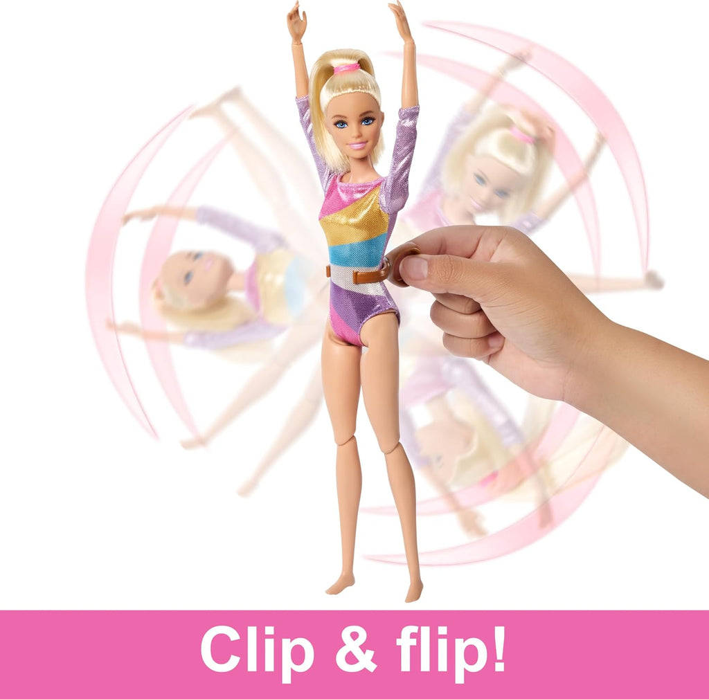 Barbie Gymnastics Doll & Accessories, Playset with Blonde Fashion Doll, C-Clip for Flipping Action, Balance Beam