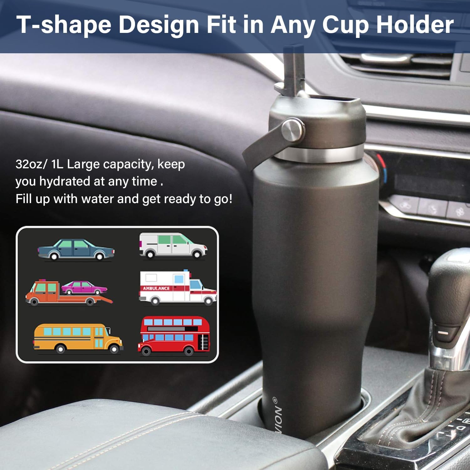 40 oz Insulated Water Bottle with Straw fit in Car Cup Holder(Cold 48 hrs, Hot 24 hrs) Drinking Bottle with Straw