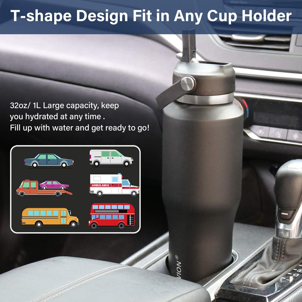40 oz Insulated Water Bottle with Straw fit in Car Cup Holder(Cold 48 hrs, Hot 24 hrs) Drinking Bottle with Straw