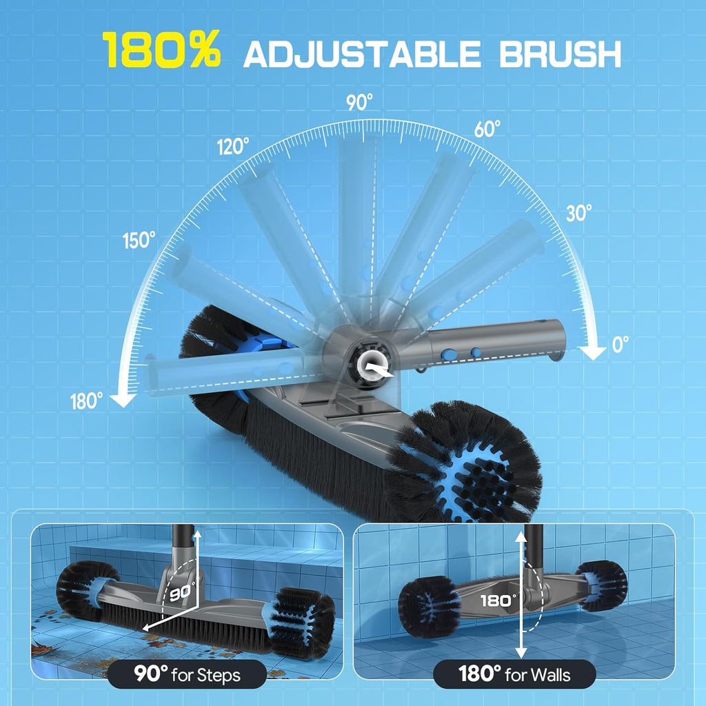 4-in-1 Deluxe Swimming Pool Cleaning Kit - Includes Detachable Pool Brush, Heavy Duty Deep Leaf Skimmer Net, Fine