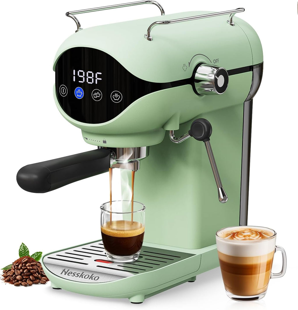 Espresso Machine with Steam Milk Frother Semi Automatic 20 Bar Compact Green with Touch Screen for home Cafetera