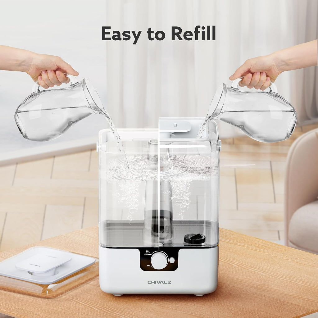 6L Humidifiers for Bedroom, Cool Mist, 26dB, 50H Runtime, White | Top Fill Humidifiers for Home, Baby Nursery, Large