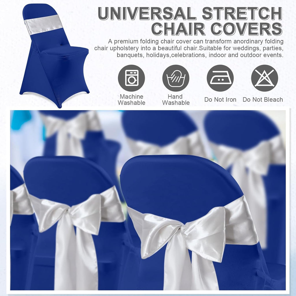 50 Pcs Folding Chair Cover Set, Royal Blue, Silver