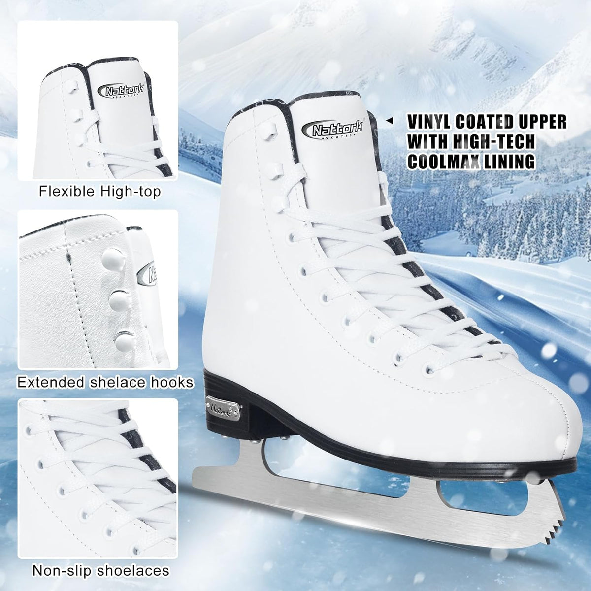 Nattork Womens Figure Ice Skates,Recreational Ice Skates with Stainless Steel Blade,Lace Up Adult Figure Skate Ice