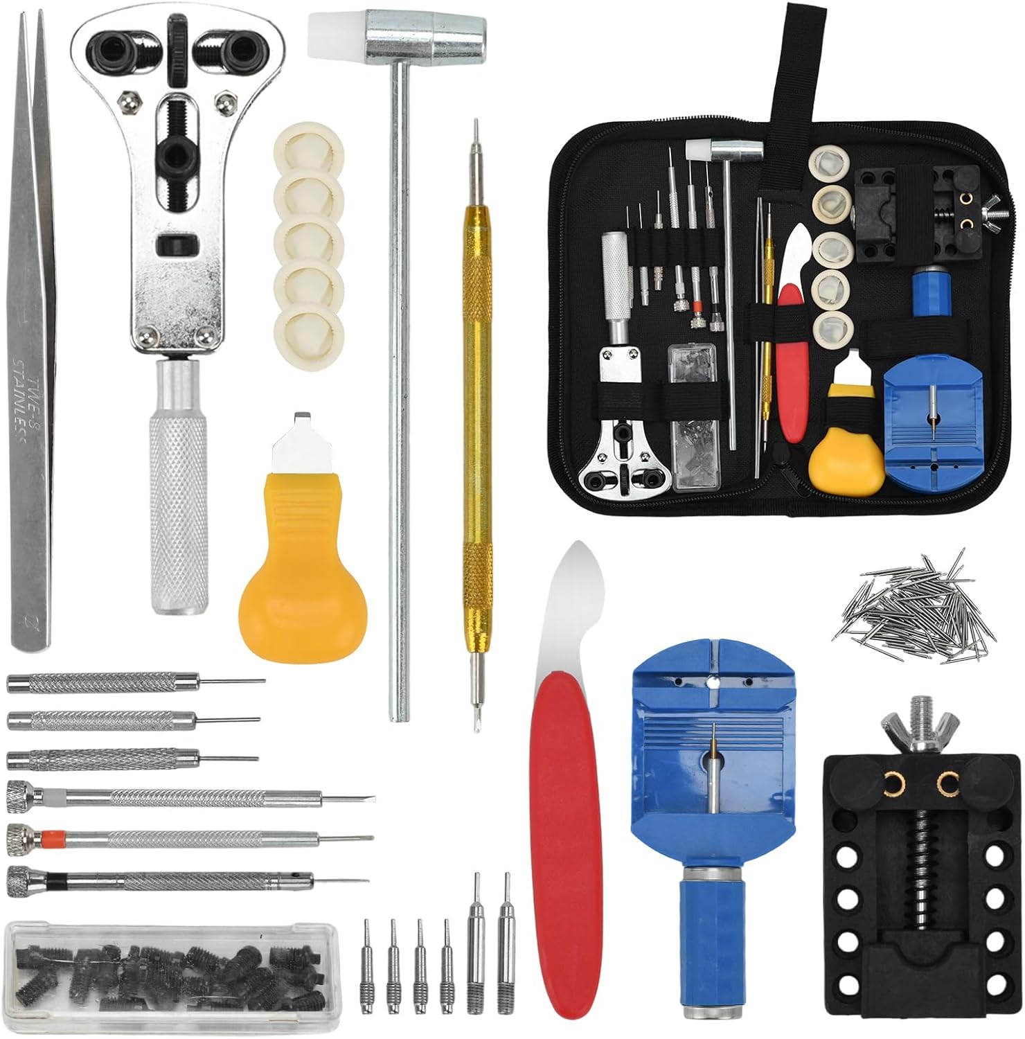 Watch Repair Kit, 152pcs Watch Battery Replacement Tool Kit Including Band Link Remover, Case Back Opener