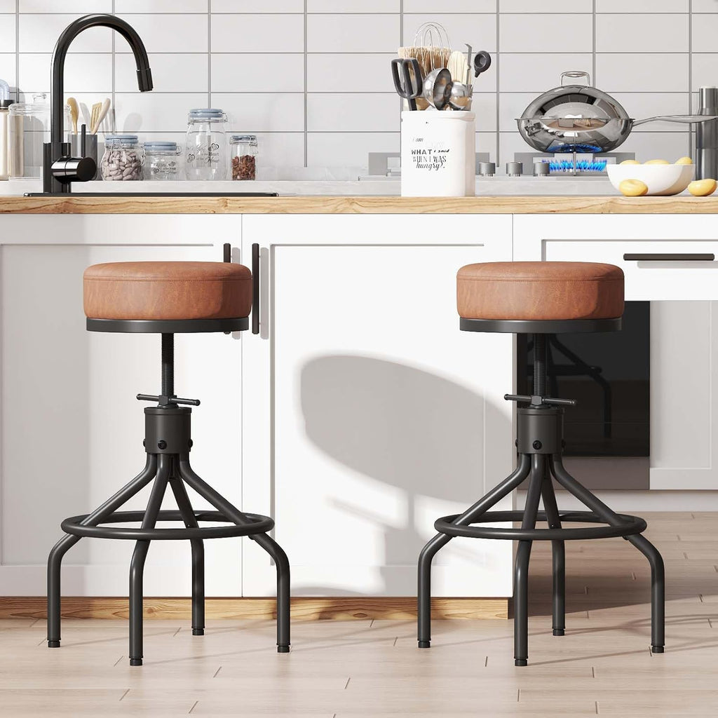 Industrial Bar Stools Set of 3 Adjustable Swivel Barstools Modern 28inch